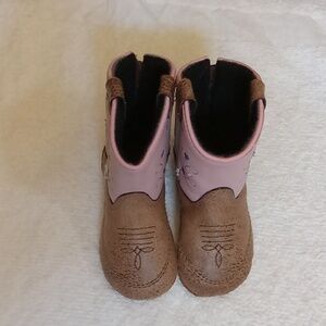 Old West brown pink cow girl Baby boots  size 3